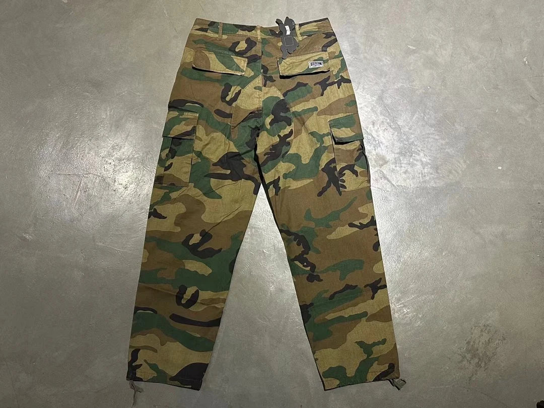 2025 Mens Cargo Pants American Retro Icecream Running Dog Pants Man Camouflage Loose Straight Leg Pants Male Casual Trousers