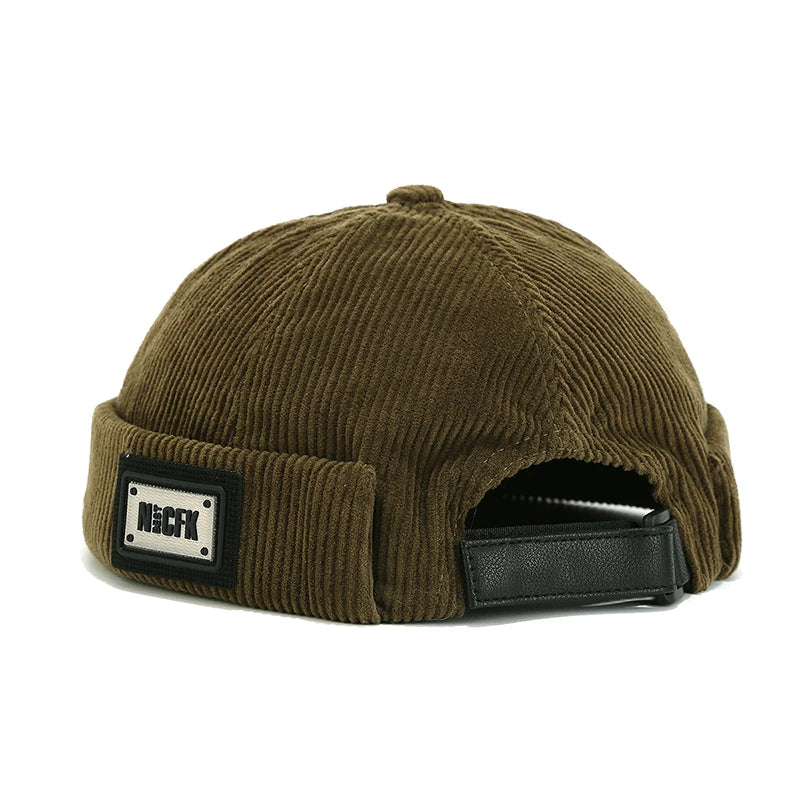 Bocca Letter Corduroy Docker Cap Without Visor Label Design Brimless Caps Warm Winter Autumn Thickening Dome Beanie Hat Vintage