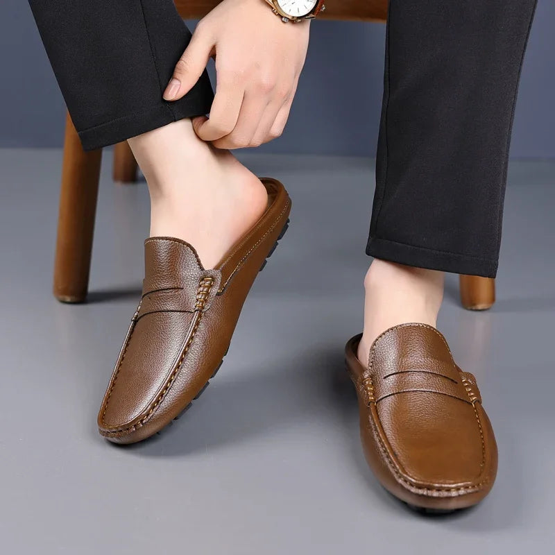 YRZL Loafers Men Handmade Summer Slip on Half Shoes for Men Non Slip Slippers Casual Comfortable Breathable Man Sandals