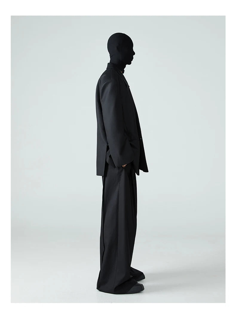 Mauroicardi Spring Autumn Long Loose Casual Baggy Flowy Soft Black Pleated Wide Leg Pants Men Luxury Designer Emo Clothing 2024