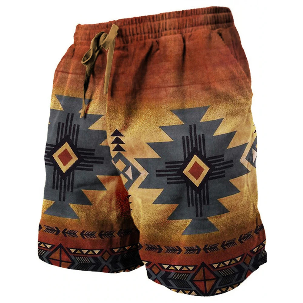 Ethnic Style 3D Print Beach Shorts Men's Vintage Casual Board Shorts Male Swimming Trunks Kids Short Pants Man Swimsuit Clothing