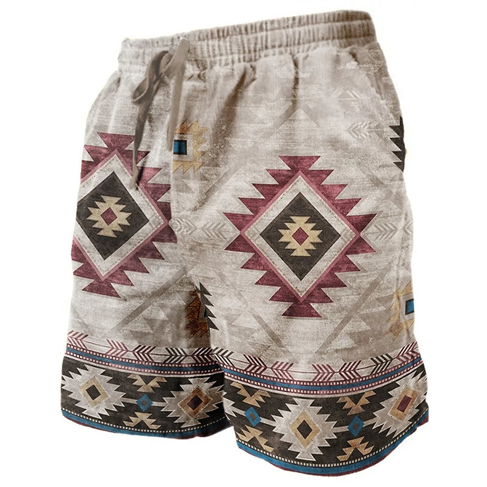 Ethnic Style 3D Print Beach Shorts Men's Vintage Casual Board Shorts Male Swimming Trunks Kids Short Pants Man Swimsuit Clothing