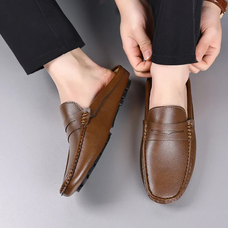 YRZL Loafers Men Handmade Summer Slip on Half Shoes for Men Non Slip Slippers Casual Comfortable Breathable Man Sandals