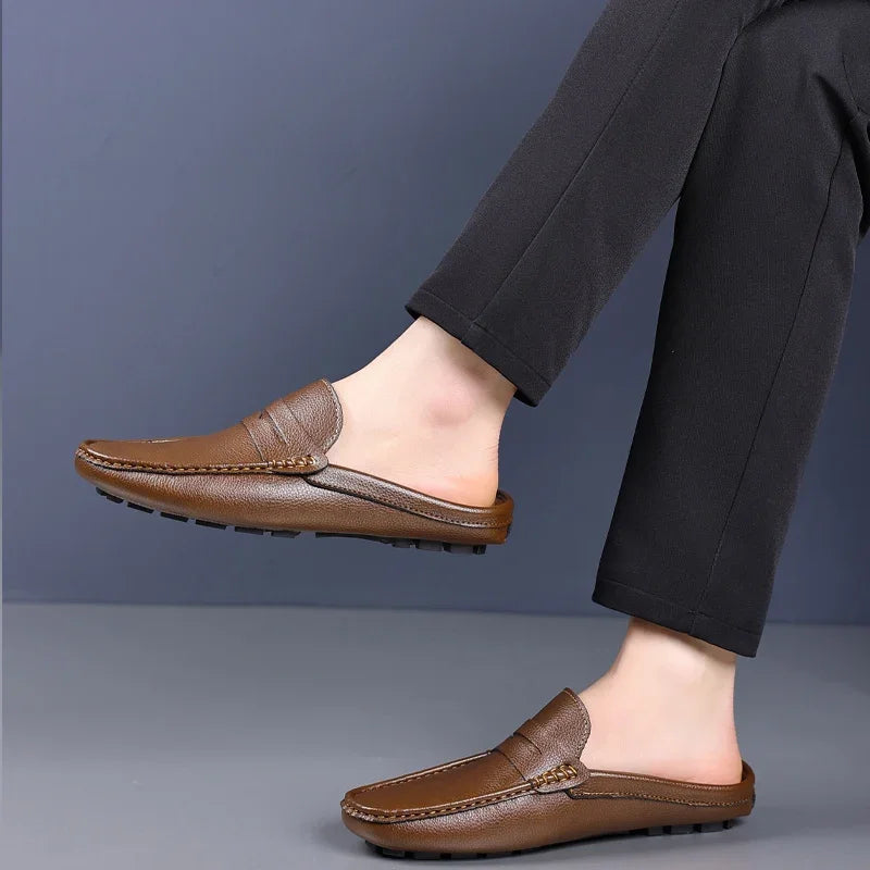 YRZL Loafers Men Handmade Summer Slip on Half Shoes for Men Non Slip Slippers Casual Comfortable Breathable Man Sandals