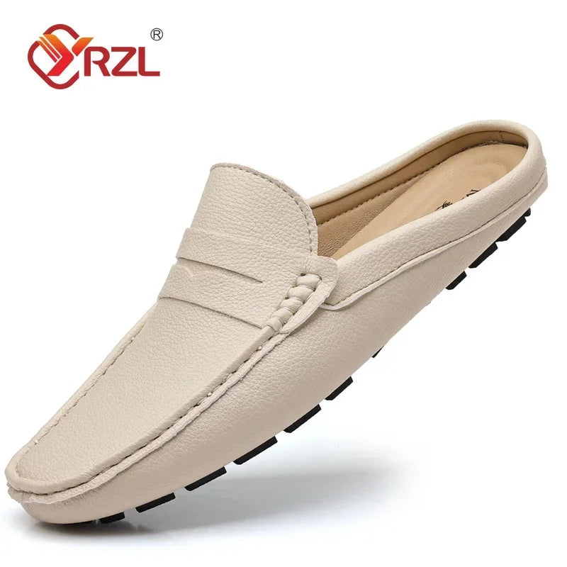 YRZL Loafers Men Handmade Summer Slip on Half Shoes for Men Non Slip Slippers Casual Comfortable Breathable Man Sandals