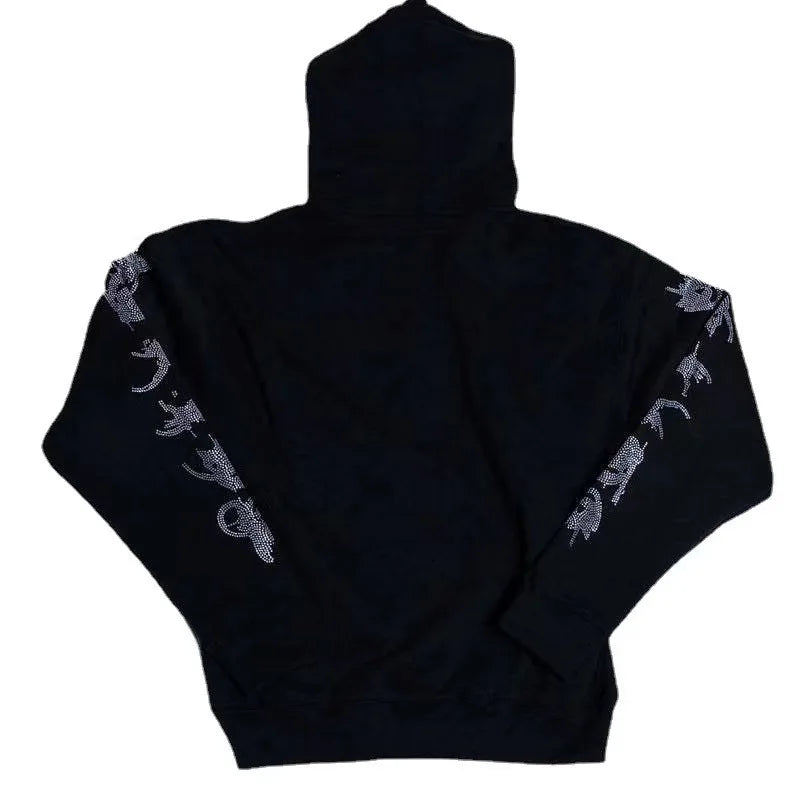 Rhinestone Full Zip Hoodie Skeleton Goth Sweatshirt Pull Long Sleeve Black Hoodies Y2k Fashion Men's Women's Sport Jackets Coats