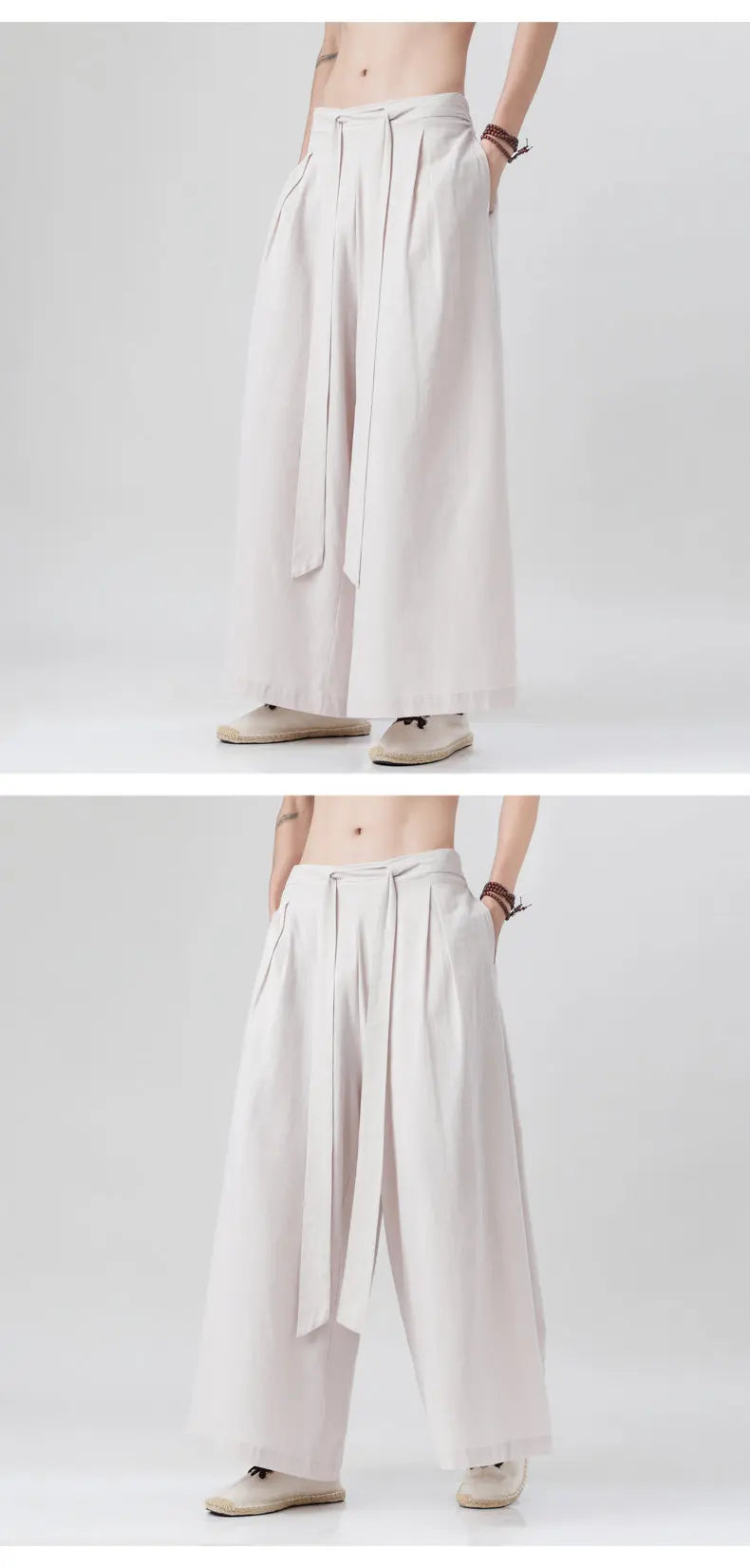 Spring Men Chinese Style Cotton Linen Harajuku Pants Men Kung Fu Kimono Trousers Male Street Wushu Wide Leg Pants Bottom