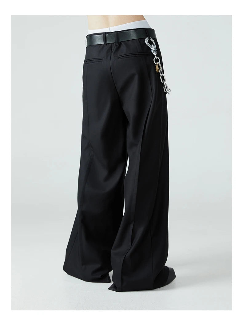 Mauroicardi Spring Autumn Long Loose Casual Baggy Flowy Soft Black Pleated Wide Leg Pants Men Luxury Designer Emo Clothing 2024