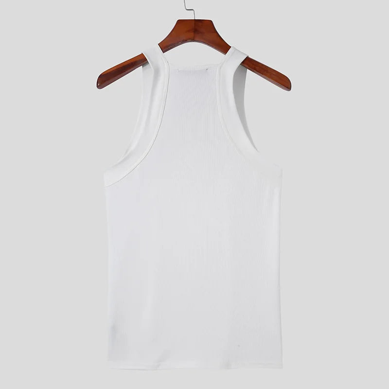 New Fashion Sports Tank Tops Men's Solid Color O-neck Sleeveless T-shirt Skinny Gym Streetwear Casual Vests Party Clothing S-5XL