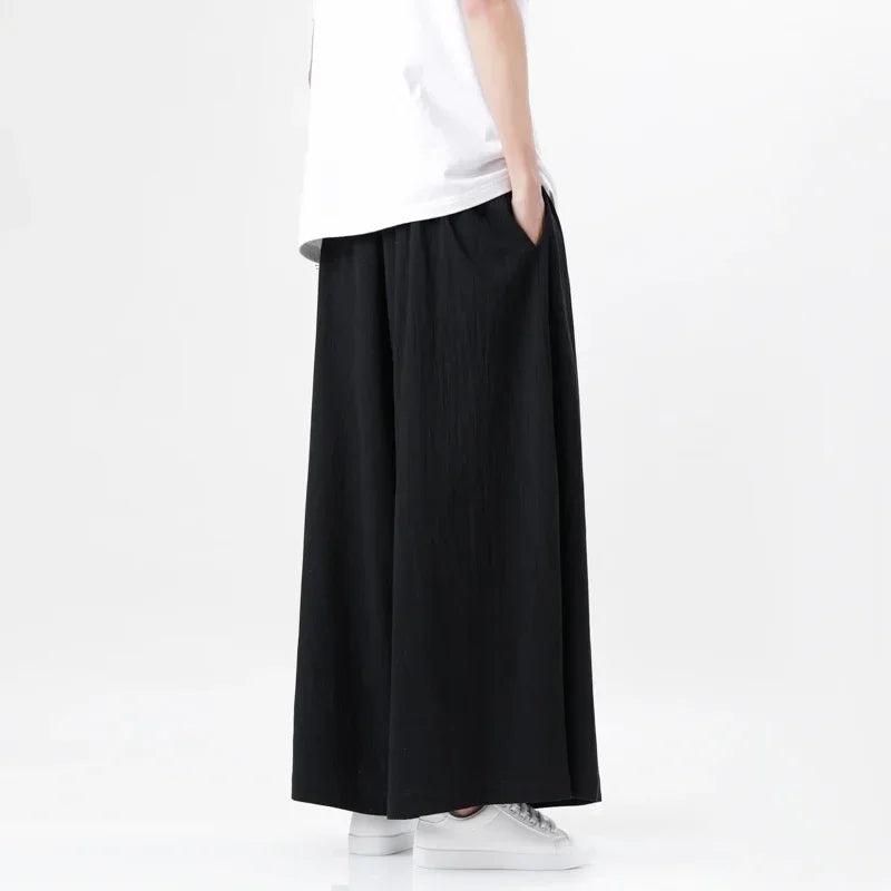 Spring Men Chinese Style Cotton Linen Harajuku Pants Men Kung Fu Kimono Trousers Male Street Wushu Wide Leg Pants Bottom