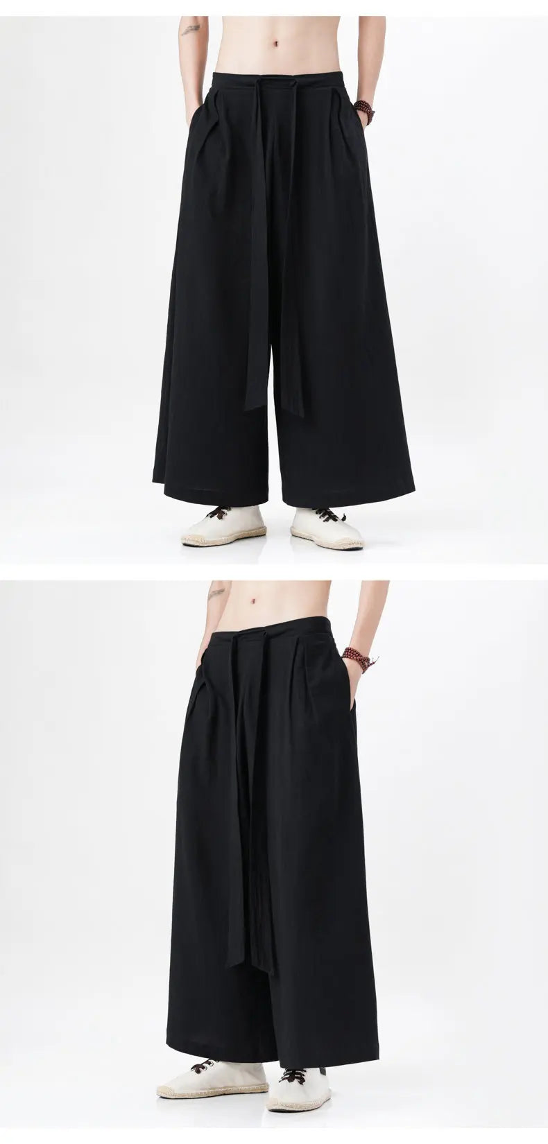 Spring Men Chinese Style Cotton Linen Harajuku Pants Men Kung Fu Kimono Trousers Male Street Wushu Wide Leg Pants Bottom
