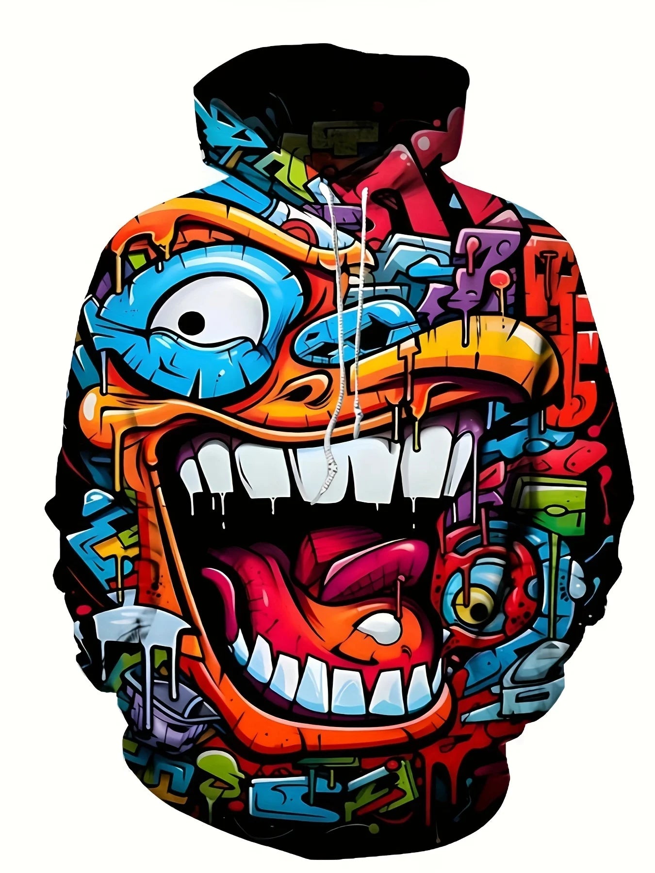 Men's Autumn and Winter Sports Casual Hoodie with Fantasy Abstract Face Print Tops Fashionable Hip-hop Style