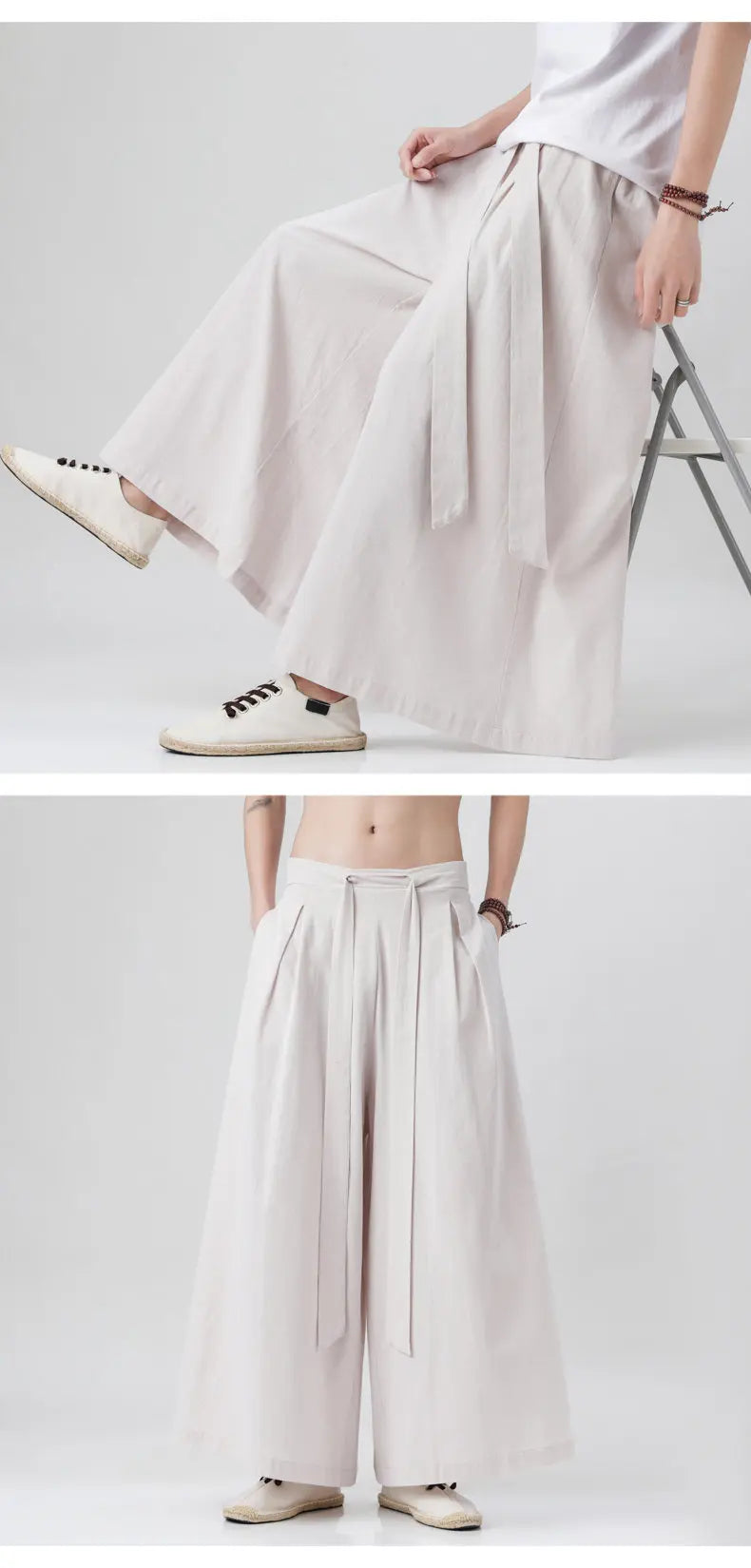 Spring Men Chinese Style Cotton Linen Harajuku Pants Men Kung Fu Kimono Trousers Male Street Wushu Wide Leg Pants Bottom