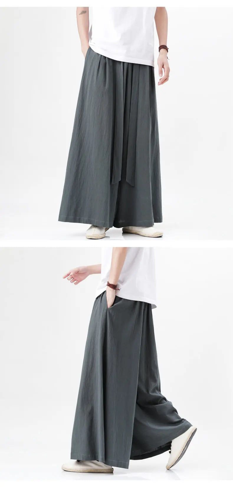 Spring Men Chinese Style Cotton Linen Harajuku Pants Men Kung Fu Kimono Trousers Male Street Wushu Wide Leg Pants Bottom