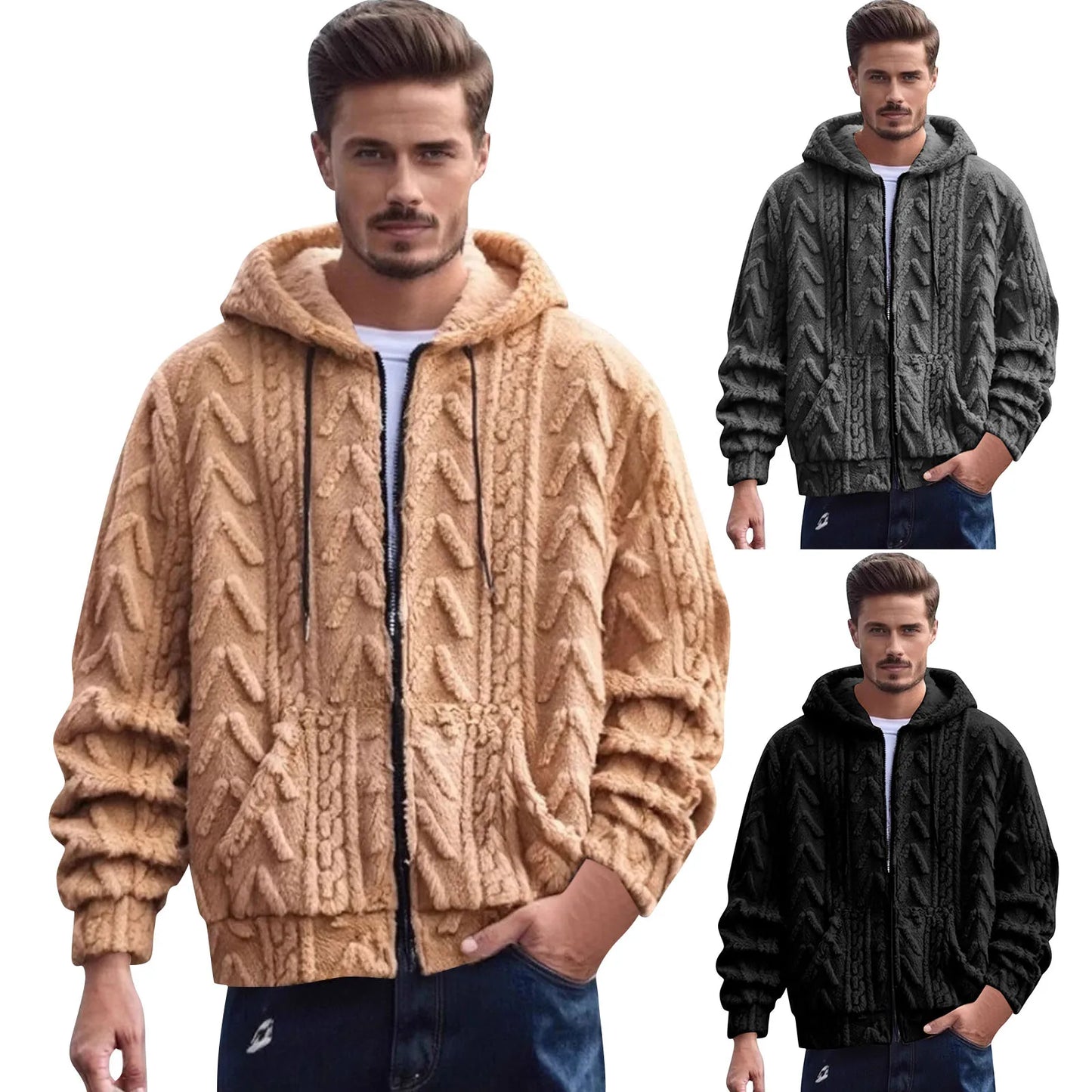 Men fleece hooded sweatshirt casual streetwear warm soft cozy pullover unisex vintage trendy oversized stylish winter fashion