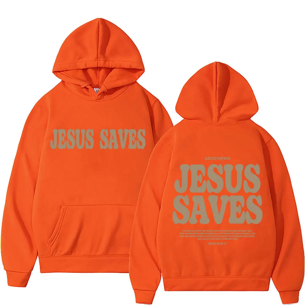 Aesthetic Jesus Saves Hoodies Christian Apparel Print Oversized Sweatshirts Men Women Vintage Fashion Autumn/Winter Warm Hoodie