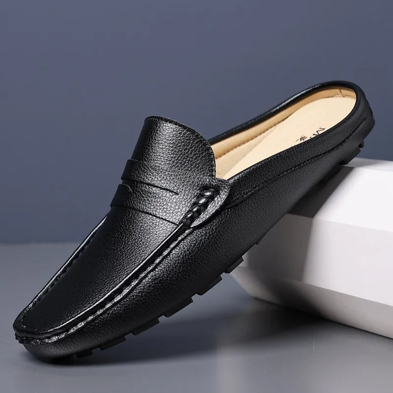 YRZL Loafers Men Handmade Summer Slip on Half Shoes for Men Non Slip Slippers Casual Comfortable Breathable Man Sandals