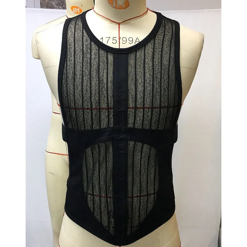 Men's Tank Top Outdoor Sports Black Cutout Vest Top Men's Sheer Mesh Fitness Sleeveless Vest Men Summer Mesh Vest Men's Clothing