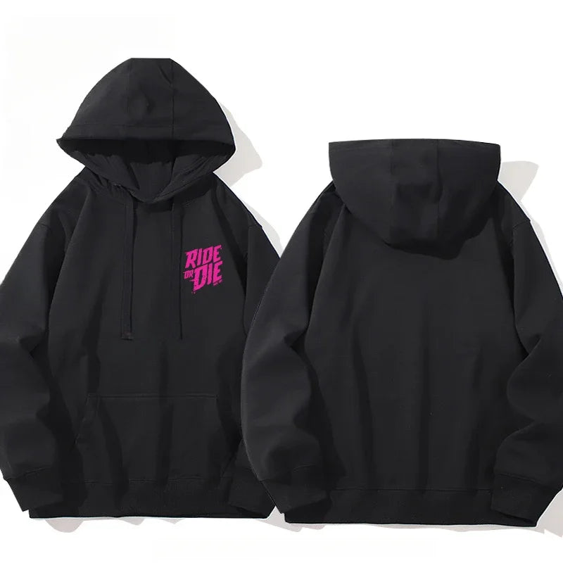 Men's Hoodie with Ride or Die Lettering Personalized Print Adult Pullover Sweatshirt Street Casual Hip-Hop Long-Sleeved Top