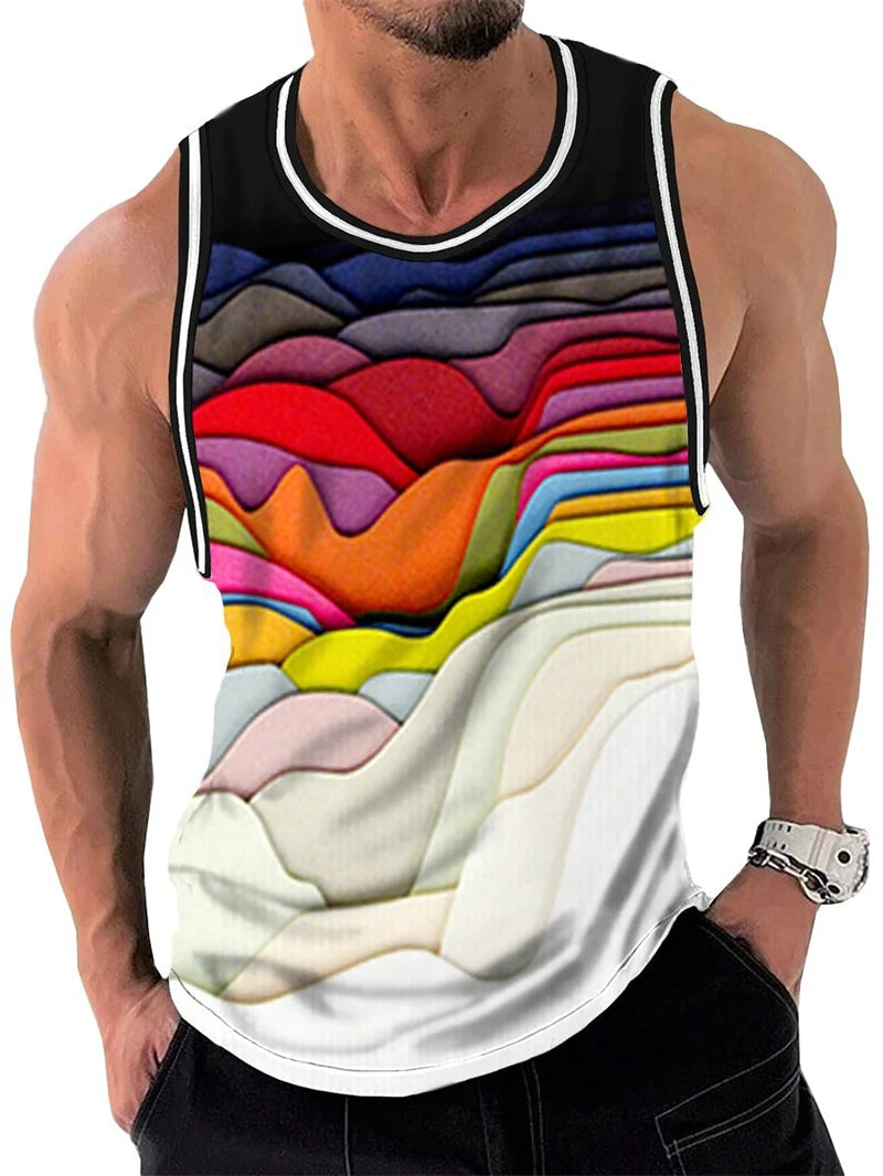 Vintage Rainbow Flowers 3D Print Tank Top Men Women Vacation Party Fashion Casual Y2k Clothing Oversized Sleeveless T-shirt Vest
