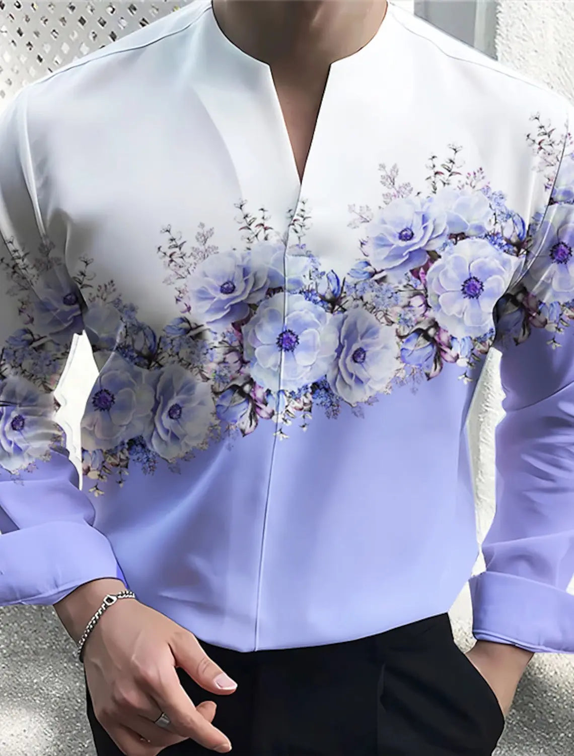 Men's Long Sleeve Shirt Floral V Neck Outdoor Street Long Sleeve Printed Clothing Fashion Streetwear Designer Casual
