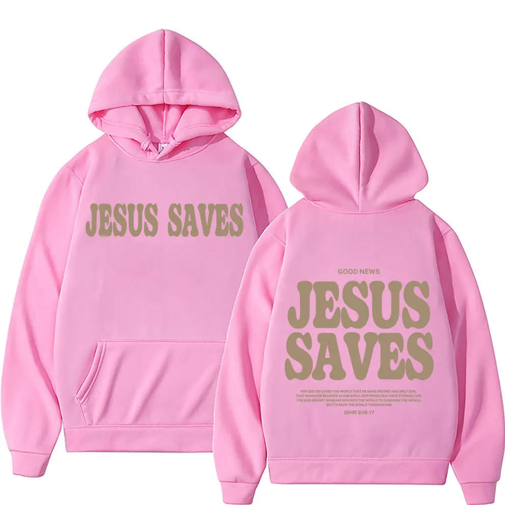 Aesthetic Jesus Saves Hoodies Christian Apparel Print Oversized Sweatshirts Men Women Vintage Fashion Autumn/Winter Warm Hoodie