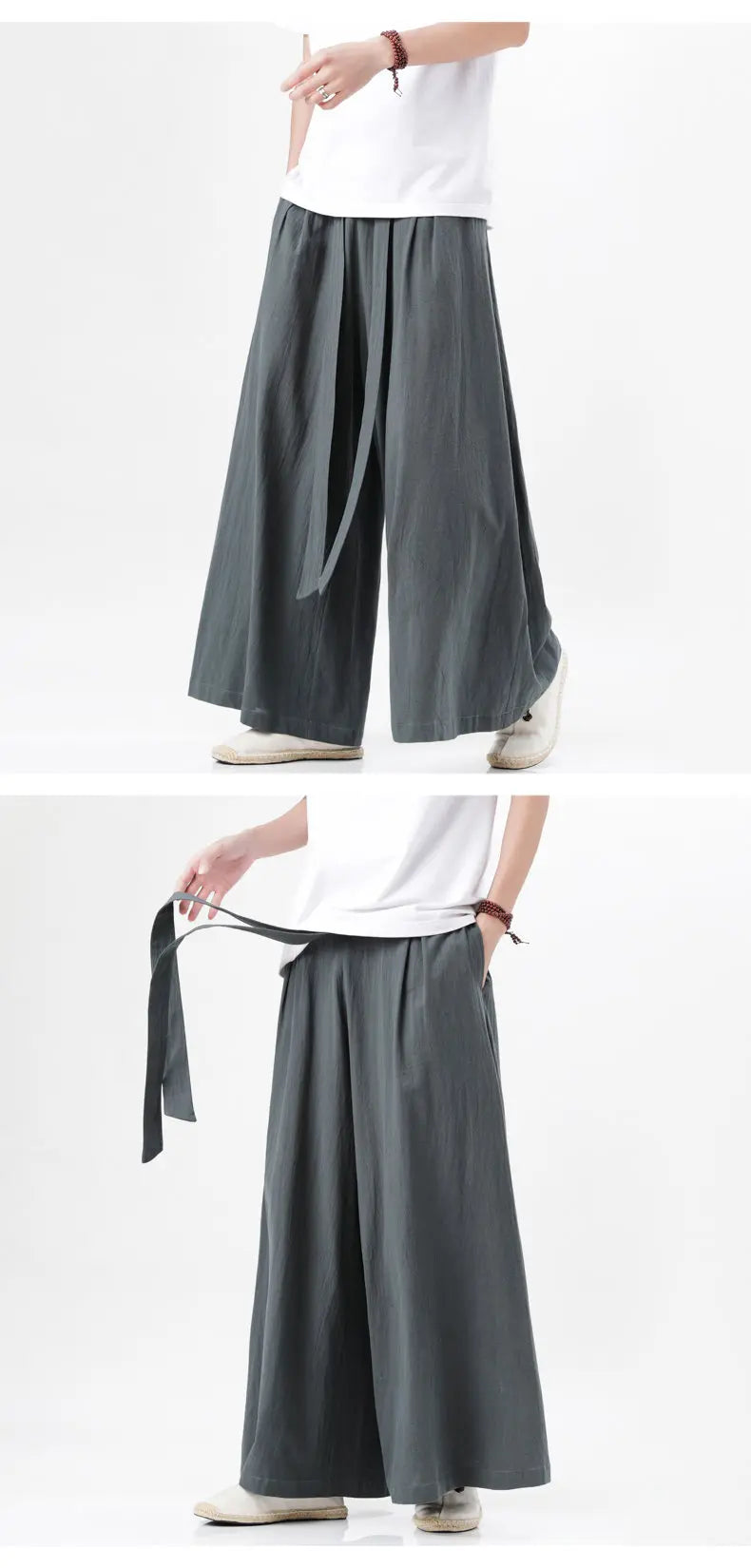 Spring Men Chinese Style Cotton Linen Harajuku Pants Men Kung Fu Kimono Trousers Male Street Wushu Wide Leg Pants Bottom