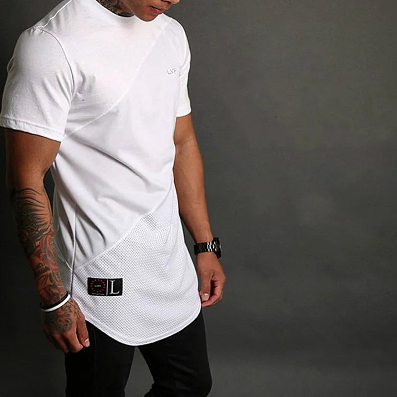Men's Summer Fashion Fitness Tees Gym Sport Running Patchwork Short Sleeves Shirt Breathable Bodybuilding T-shirt Man Clothing