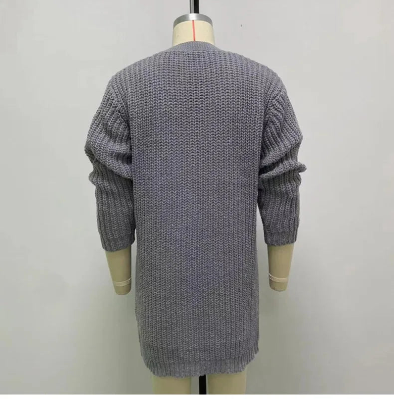2025 Men's Thick Warm Knitted Cardigan Sweater Long Sleeve Loose Streetwear Knitted Mid Length Coat Jacket Men's Winter Clothing