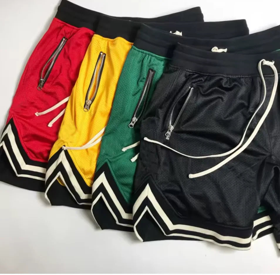 2025 New Knee Length Basketball Shorts Men Striped Loose Running Sport Gym Mesh Breathable Fitness Training Workout Bottom Male