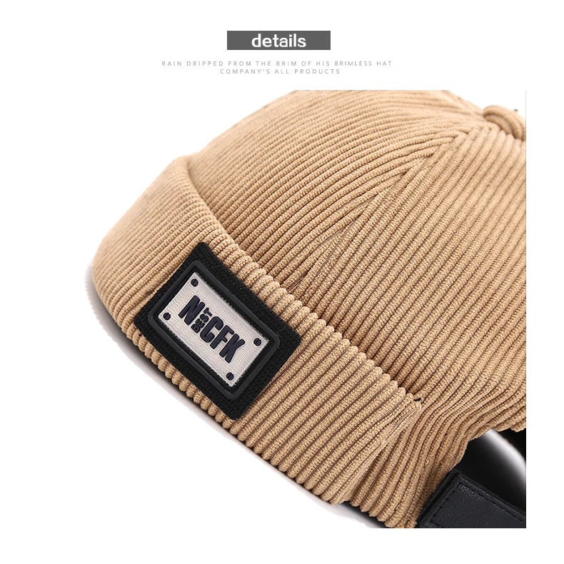 Bocca Letter Corduroy Docker Cap Without Visor Label Design Brimless Caps Warm Winter Autumn Thickening Dome Beanie Hat Vintage
