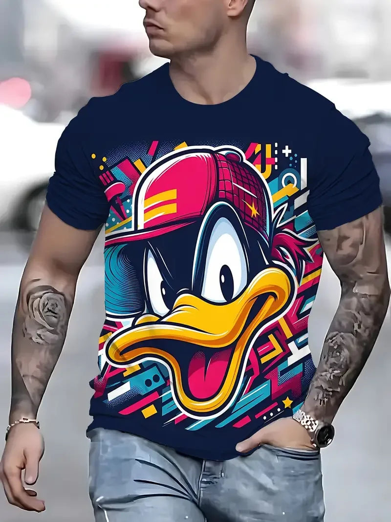 Outdoor Men's T-shirt Summer Round Neck Short Sleeve Top Stripe Print Street Loose T-Shirt Male Oversized Clothing