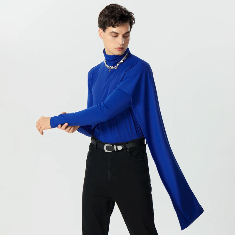 INCERUN Men Irregular Pullovers Solid Color Turtleneck Long Sleeve Knitted Casual Sweaters Streetwear Autumn 2023 Men Clothing