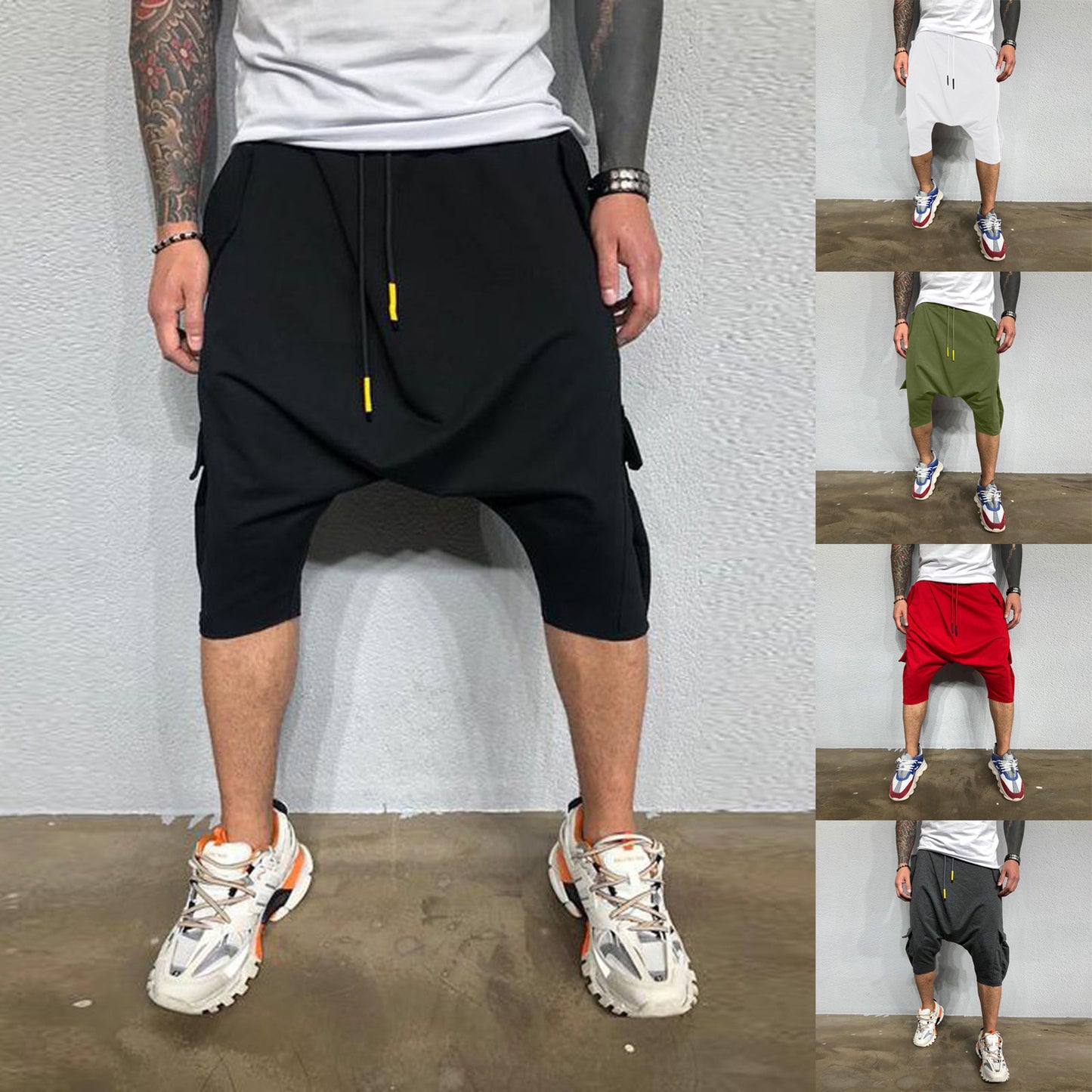 Casual Sweatpants For Men Hip Hop Trend In Europe America Loose Solid Street Sports Harlan Cropped Trousers Men'S Clothing
