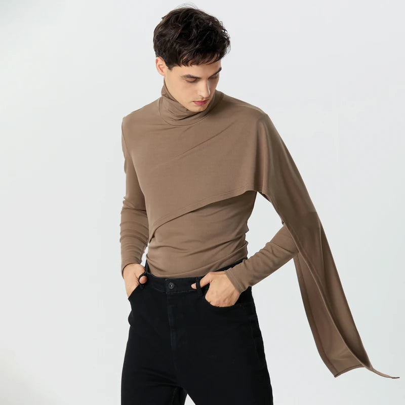 INCERUN Men Irregular Pullovers Solid Color Turtleneck Long Sleeve Knitted Casual Sweaters Streetwear Autumn 2023 Men Clothing