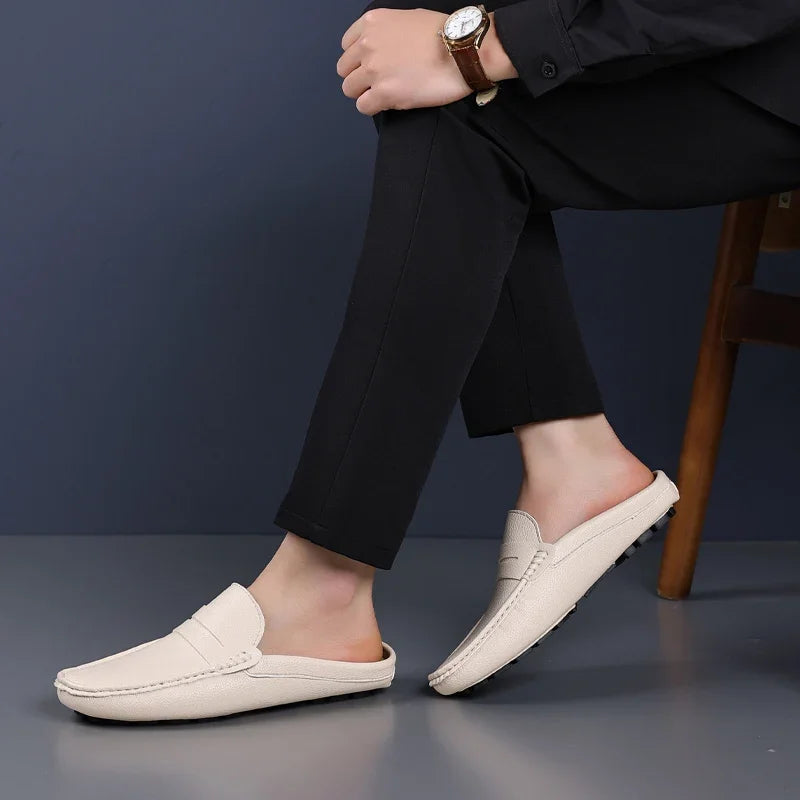 YRZL Loafers Men Handmade Summer Slip on Half Shoes for Men Non Slip Slippers Casual Comfortable Breathable Man Sandals