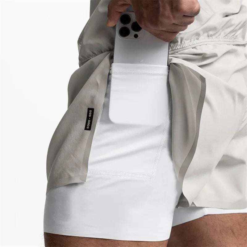 NEW Sports Shorts Men 2 In 1 Double-deck Shorts Summer Fitness sweatpants Jogging Running Shorts Elastic Woven casual shorts men