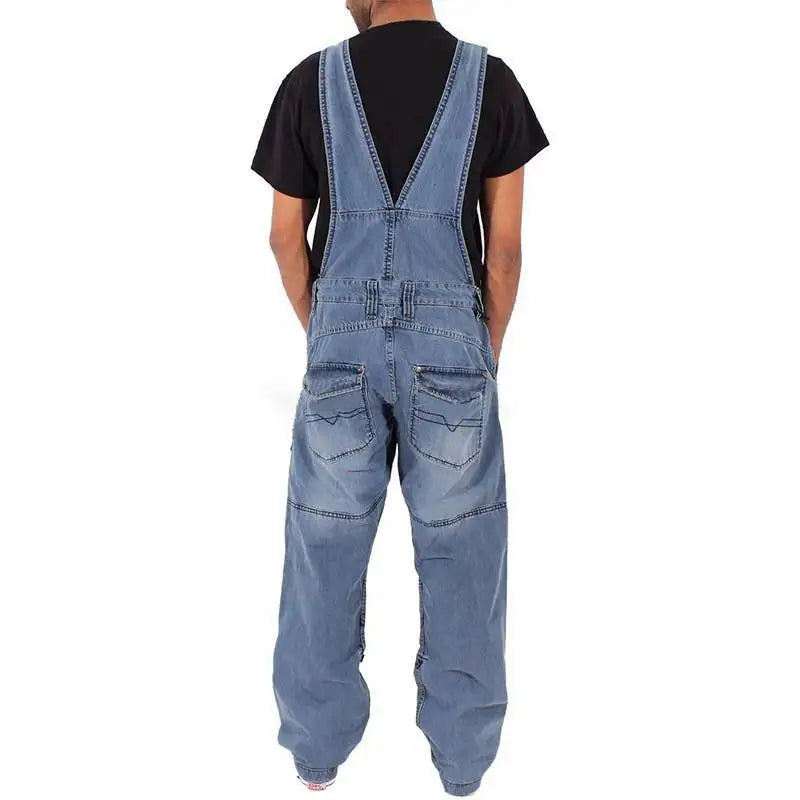 Overalls for Men Denim Suspenders Simple Multi Pocket Baggy Jeans Oversize Solid Mid Waist Loose Washed Jumpsuits 2024 Casual