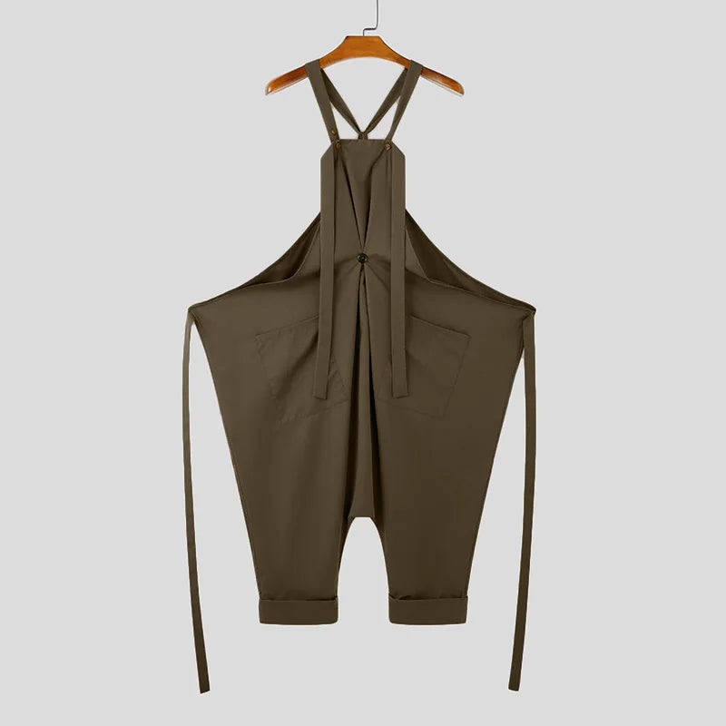 INCERUN American Style Fashion Jumpsuit Men's Loose Deconstruction Design Jumpsuit Streetwear Solid Wide Leg Sleeveless Rompers
