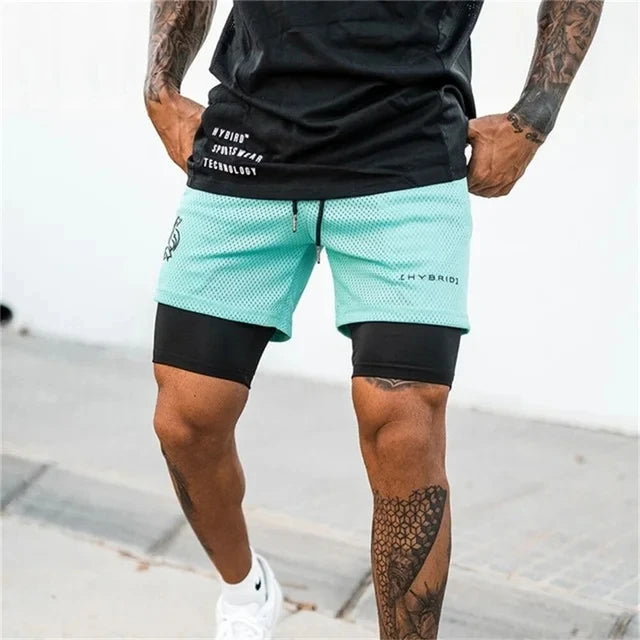 2024 summer mesh Sports Shorts Men Double-deck Jogging Running Shorts Men 2 IN 1 Mens GYM Shorts Fitness Workout Short Pants Man