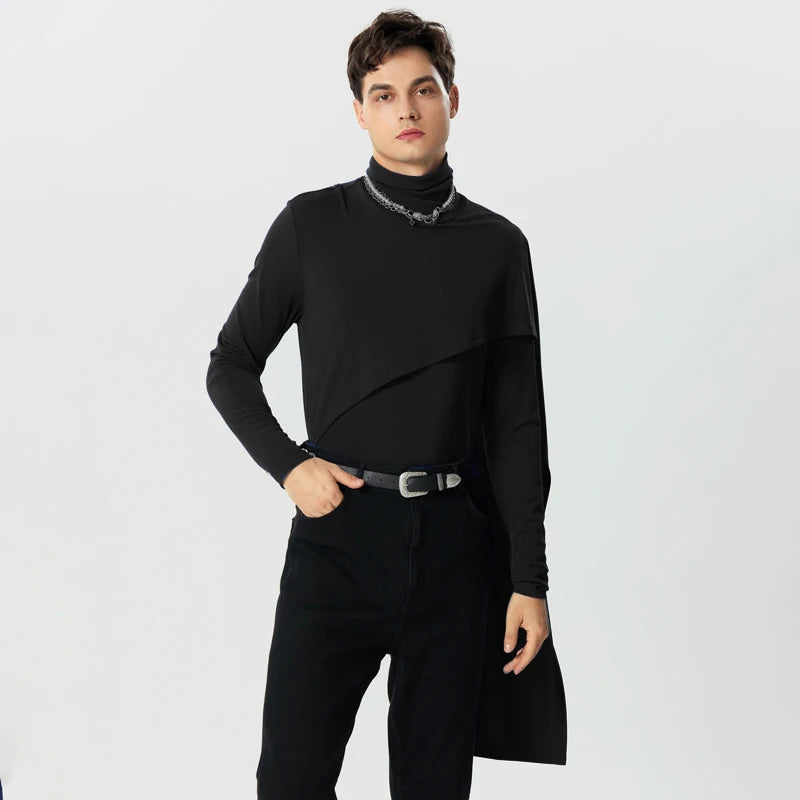 INCERUN Men Irregular Pullovers Solid Color Turtleneck Long Sleeve Knitted Casual Sweaters Streetwear Autumn 2023 Men Clothing