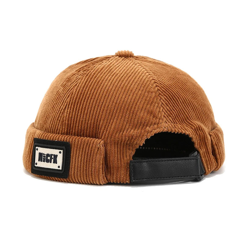 Bocca Letter Corduroy Docker Cap Without Visor Label Design Brimless Caps Warm Winter Autumn Thickening Dome Beanie Hat Vintage