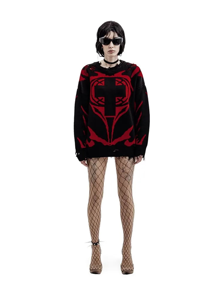Men Sweater CMH Satan Club Pullover Knit Oversized Winter Gothic Long Sleeve Tops Graphic Streetwear Y2k Vintage Jumper Clothing