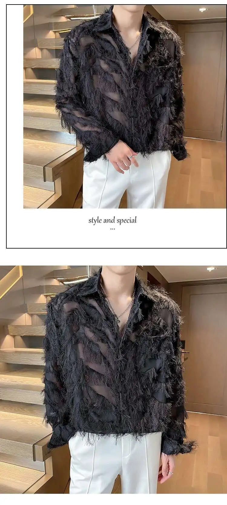 IEFB Korean Style Male Shirts Casual Tassel Lapel Long Sleeve Signle Breasted Solid Color Loose Men's Tops New Tide 2024 9C6460