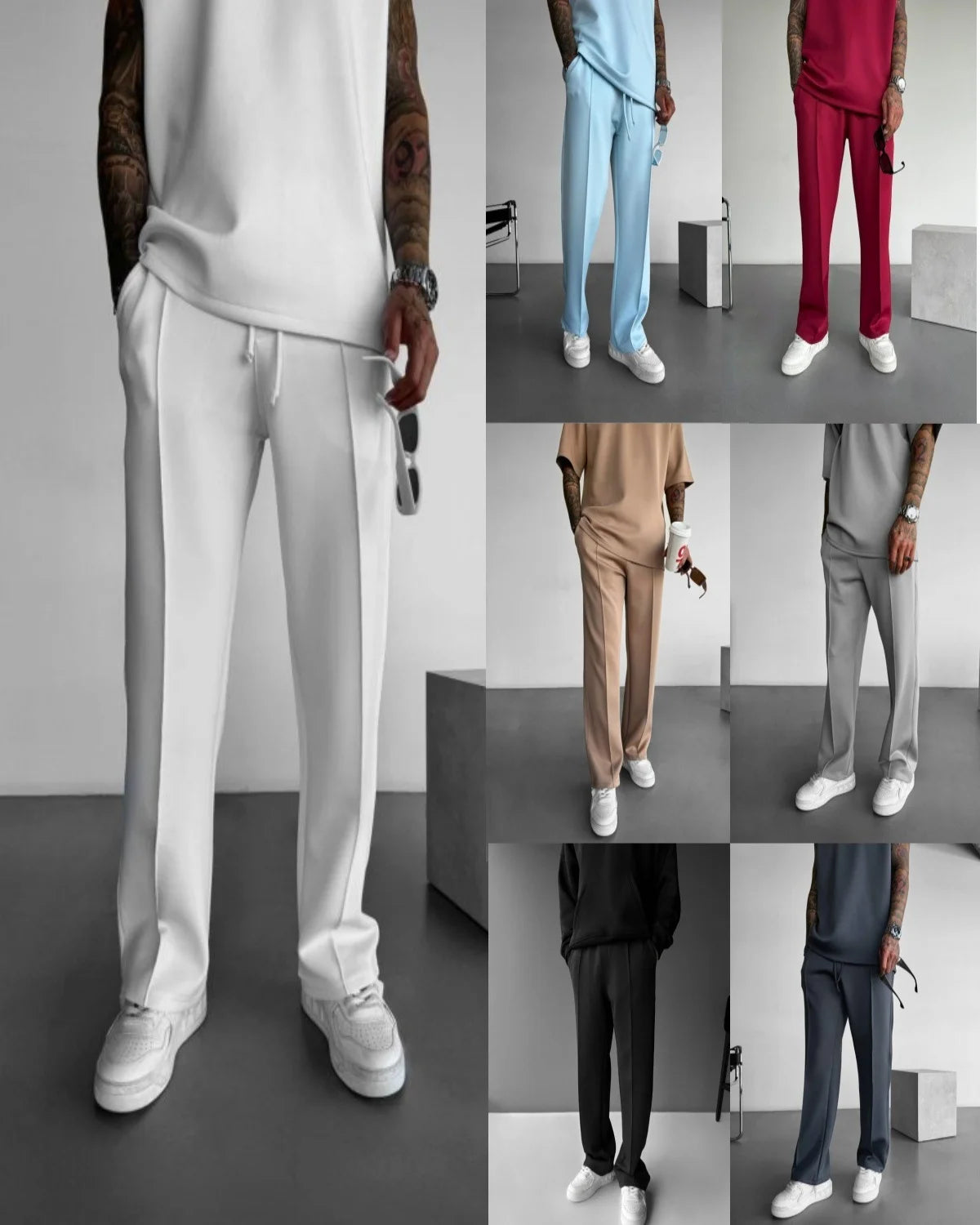 2025 Spring and summer men's new four seasons loose straight tube sports casual pants comfortable suit pants drawstring waistban