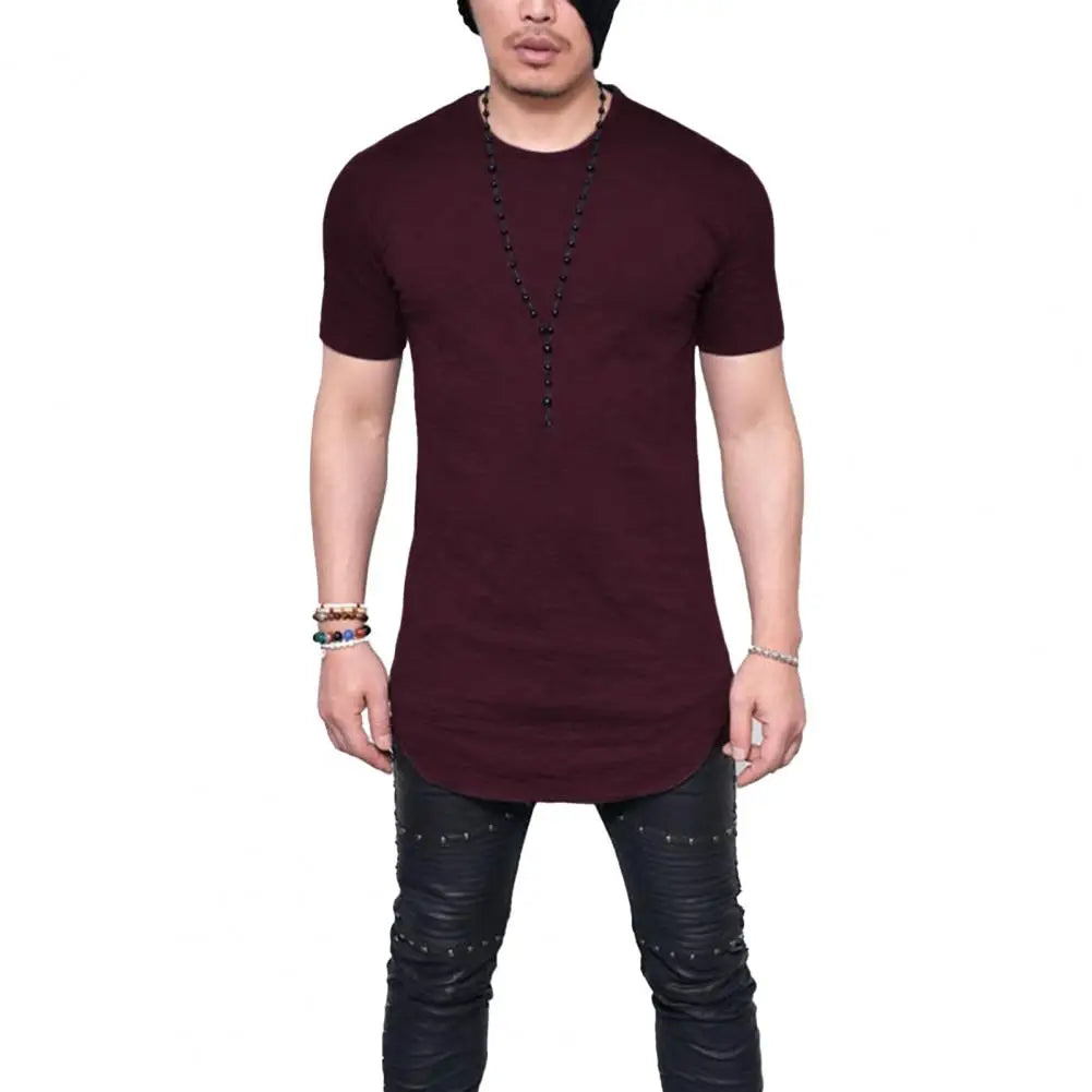 Trendy Men T-shirt Irregular Hem Men Summer T-shirt Slim Fit Crew Neck Men Summer T-shirt Match Pants