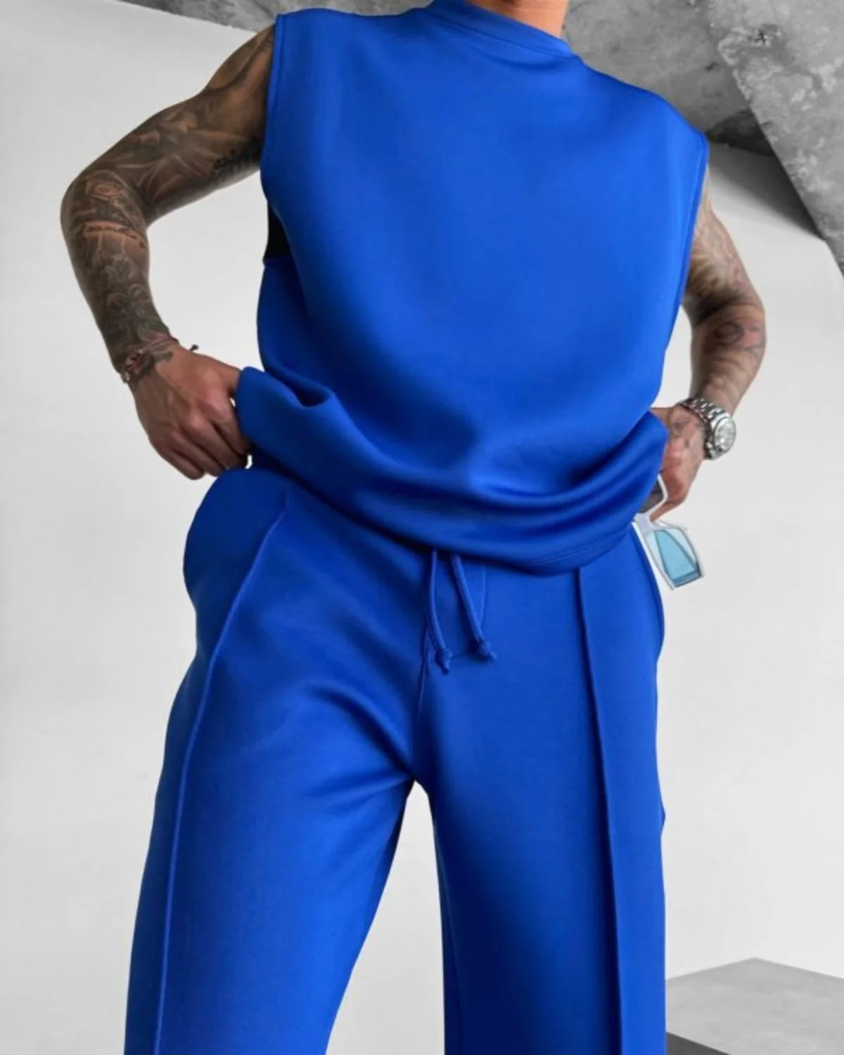 2025 Spring and summer men's new four seasons loose straight tube sports casual pants comfortable suit pants drawstring waistban