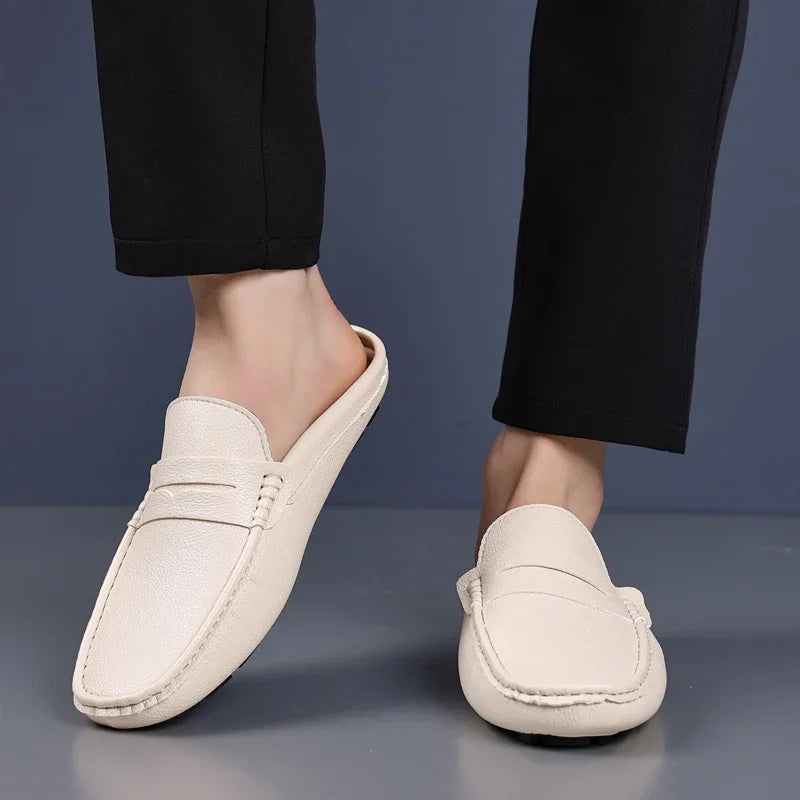 YRZL Loafers Men Handmade Summer Slip on Half Shoes for Men Non Slip Slippers Casual Comfortable Breathable Man Sandals