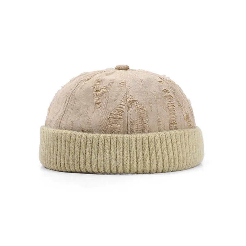Men's Beanie Cap Knit Hat Boy Skullcap Sailor Cap Cuffs Solid Color Unisex Autumn Warm Cap Korean Version Small Face Cold Hat