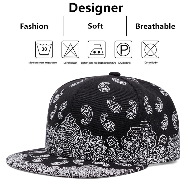 New Fashion West Coast Cashew Flower Printing Snapback Cap Outdoor Sun Men Woman Baseball Hat Adjustable
